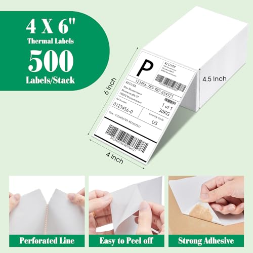 METRONIC Shipping Labels 4x6 500 PCS Fanfold Direct Thermal Labels - size: 4x6"-500 Labels