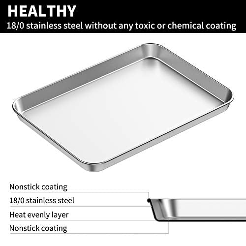 Baking Sheet Set of 2, Stainless Steel 2-Piece Cookie Sheet, Toaster Oven Baking Pan Set, Rectangle Size 16 x 12 x 1 inch, Healthy & Non Toxic, Mirror Finish & Rust Free, Dishwasher Safe - size: 16 inch