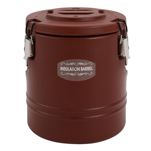 15L/3.96 Gal Insulated Soup Carrier, Stainless Steel Insulated Soup Container Bucket Hot & Cold Thermal Bucket with Lid Commercial Food Warmer for Parties Picnics Cafes Restaurants - color: Brown, size: 15L/3.96 Gal