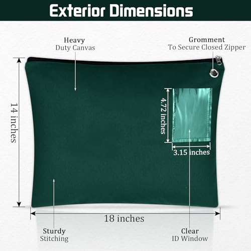 2 Pcs Canvas Mail Zipper Bags 18" x 14", Green - color: Green