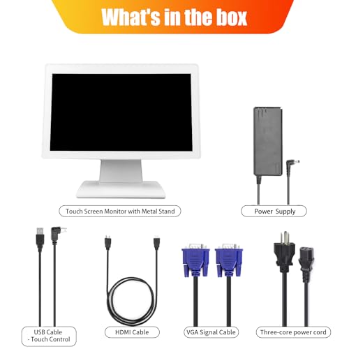 ANGEL POS 15.6 Inch 1920 x 1080 FHD IPS Touchscreen POS Monitor with Metal Stand, 10 Points Touch HDMI VGA, Waterproof Dustproof Screen 1080P, Indusitrial, Office, Retail, Gym, Warehouse (White) - color: White