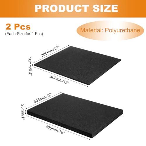 MECCANIXITY 2 Pcs Black Foam Inserts 16"Lx12"Wx1"T & 12"Lx12"Wx0.4"T - size: 16"Lx12"Wx1"T / 12"Lx12"Wx0.4"T