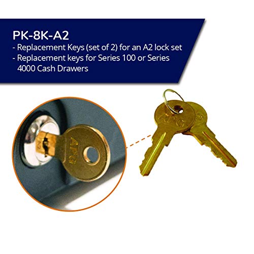 APG Cash Drawer Replacement Key Set | Compatible with APG A2 Code Locks | Set of 2 Keys | for APG’s Series 100 and Series 4000 Cash Drawers | PK-8K-A2