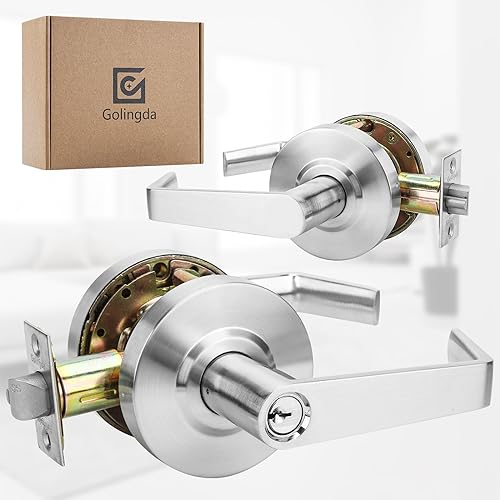 4 Pack Grade 2 Storeroom Comercial Door Handles Locks with UL and 400000 Cyles Test, Made from Satin Chrome with Heavy Duty Lever Handles Golingda-Commercial-CP-3-ST-4P - size: Store Room (Commercial)
