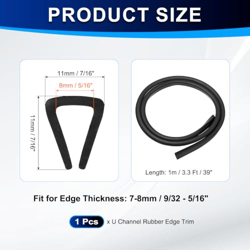 PATIKIL U Channel Rubber Edge Trim 3.3Ft Long for 9/32"–5/16" Thick Edge - size: 3.3Ft L x 7/16" W, 5/16" Slot