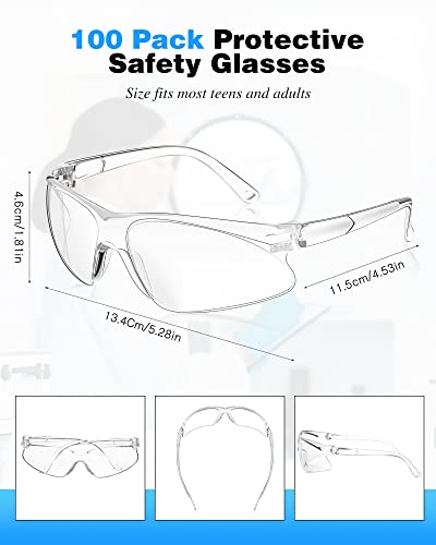 Xuhal 100 Pair Safety Glasses Bulk Clear Eye Protection Ansi Z87.1 Protective over Eyeglasses