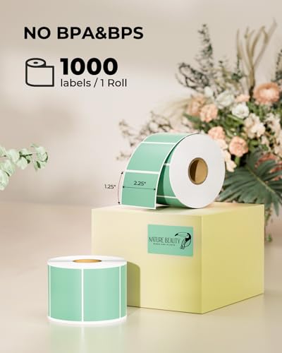 MUNBYN 2.25x1.25 Thermal Labels, 1000 Sheets/Roll, Green - color: Green, size: 2.25" x 1.25"