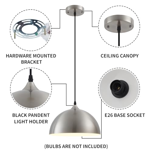 Brushed Nickel Industrial Pendant Light 11.8inches 2 Packs,Mental Hanging Light Fixtures for Kitchen Island,Dome Pendant Light,Ceiling Light Fixtures for Restaurant Dining Room Aisle - color: Brushed Nickel, size: 11.8inch-Ceiling