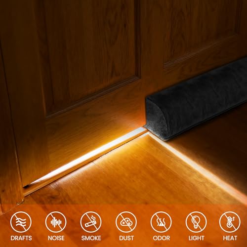 GDHOMM Door Draft Stopper, Door Sweep Noise Blocker Door Draft Guard for Bottom of Door Energy Saving Cold Air Blocker Fits 0.5 to 1.7" Gap,Size Adjustable 30" to 36" - color: Black