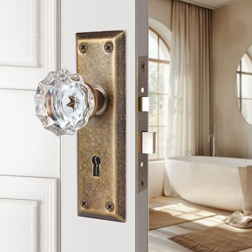 Mortise Lock Set for Interior Door with Crystal Glass Door Knobs - color: Vintage Antique Brass, size: Interior Mortise