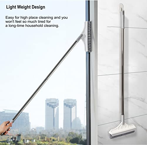 2 in 1 Cleaning Scrub Brush Grout Brush Scrape Floor Scrub Brush with Long Handle V-Shape Stiff Bristle Brush Scrubber with Squeegee 120°Rotating Shower Scruber for Cleaning Bathroom Glass Wall - color: Beige Color