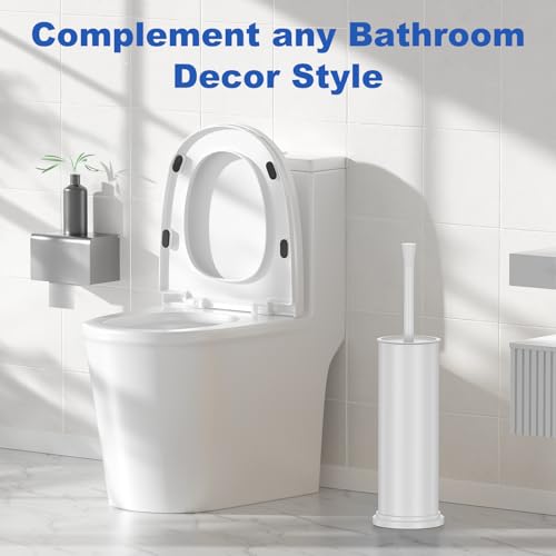 Toilet Brush and Holder Set:304 Stainless Steel Heavy Duty Toilet Bowl Brush,Removable Inner Bowl and Splash Protection,Bathroom Toilet Brush-Dense Bristles for Through Cleaning - color: White