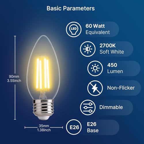 FLSNT LED Candelabra Light Bulbs 60W Equivalent E26 Base, Dimmable B11 LED Chandelier Light Bulbs, 2700K Soft White, 48 Pack - color: 60w Soft White, size: 48 Count (Pack of 1)