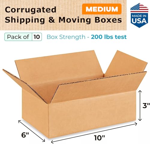 Medium Moving & Shipping Boxes 10x6x3 inches (10-Pack) - Extra Strength 200 lb vs Regular - Corrugated Cardboard Boxes for USPS/UPS/FEDEX - Packaging Box - Corrugated Box by IDL Packaging - size: 10 * 6 * 3" (Medium Boxes)