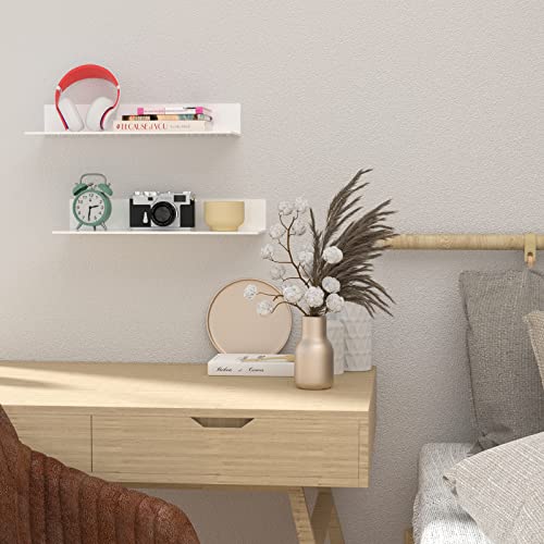 Sezanrpt 17 Inches Acrylic Wall Shelves 2 Pack, Floating Shelf for Wall Mounting, Acrylic Display Ledges for Funko Pop Figures, Home Décor, Living Room, Gaming Room, Plants(17 inch, White) - color: White, size: 17 Inch