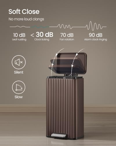 SONGMICS Trash Can, 8 Gallon (30 L), Stainless Steel, with Lid, Pedal - color: Brown, size: 8 Gallon