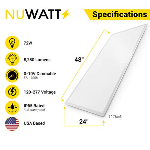 NUWATT 2x4 ft LED Panel Troffer Edge Lit (4 Pack) 72W, 4000K, 8,300 Lumens, 120V-277V AC/DC; 0-10V Dimmable, UL DLC Listed, 50,000 Life Hours - color: 4000K, size: 2x4 FT