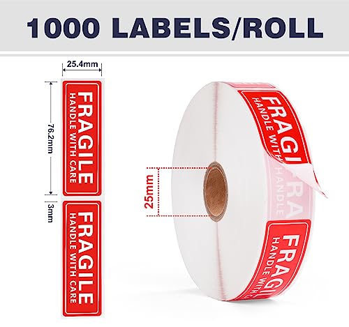 1 x 3 Inch Handle with Care 1000 Permanent Adhesive Fragile Stickers for Shipping Moving Glass Labels (1 Roll, 1000 Labels) - size: 1" x 3", style: 1 Roll - 1000 PCS