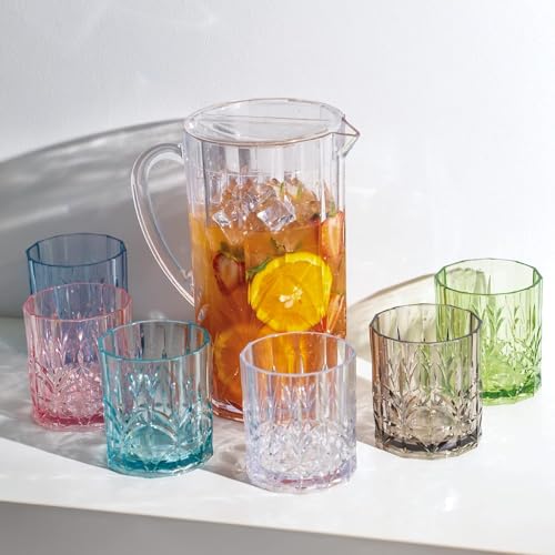 BELLAFORTE Shatterproof Tritan Plastic Short Tumbler, Set of 4, 13oz - Myrtle Beach Unbreakable Crystal Cut Old Fashioned Drinking Glasses for Party, Gifting - BPA Free - Dishwasher Safe - Smok Grey - color: Smoke Grey