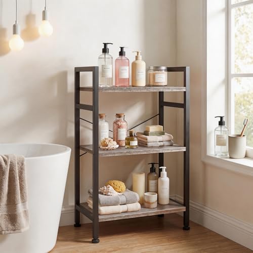3 Tier Bookshelf, Free Standing Bookcase with Open Storage Shelves - color: Grey Wood, size: 3 Tier