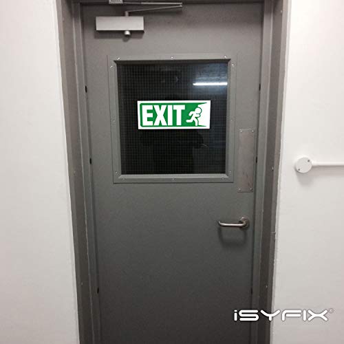 iSYFIX Exit Signs Stickers, 10x4 Inch, 3 Pack, White & Green - color: White & Green