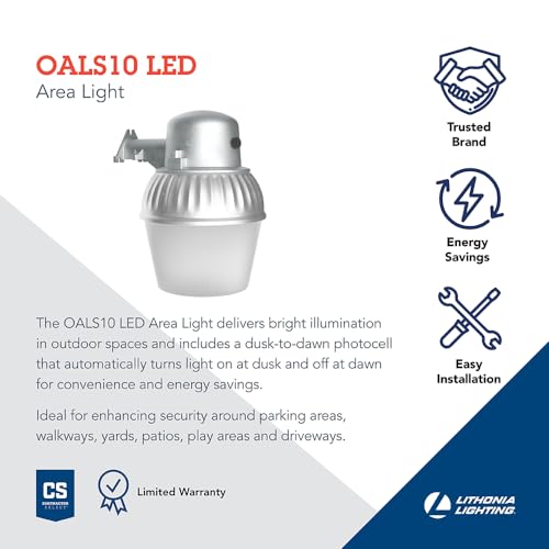 Lithonia Lighting LED Outdoor Flood Light Fixture, Exterior Dusk to Dawn Security Light with Photocell Sensor, Pole or Wall Mount, 3500 Lumens, 5000K Daylight, Gray (OALS10) - size: 3500 Lumens, style: 4000K Cool White Light