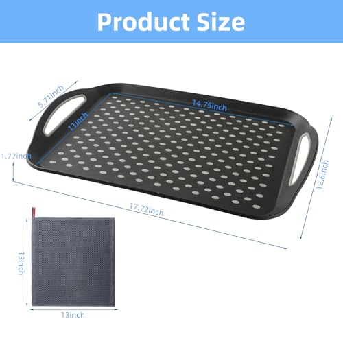 Large Non-Slip Serving Tray with Handles - Suitable Serving Tray, Food Tray, Trays for Serving Food,Serving Platters - an Ideal Dining Choice, Black - 2 Pack