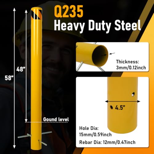 lukar Steel Bollard Post,58’’High 4-1/2’’ OD Safety Bollard