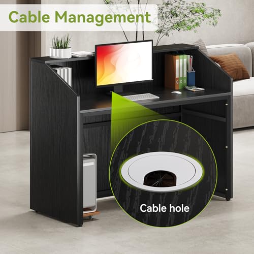 LITTLE TREE 47-Inch Reception Desk with Counter, Black Front Desk Reception Room Table, Retail Counter for Checkout, Modern Welcome Desk for Lobby, Office, Beauty Salon - color: Black