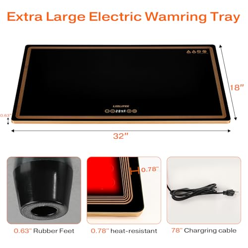 Electric Warming Tray for Buffet Party, 32"x18",Tempered Glass Food Warmer - size: 32x18 Inch