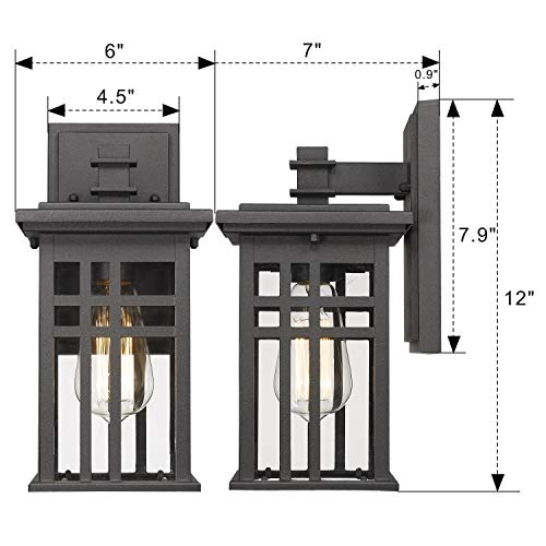 zeyu 12-Inch Outdoor Wall Lantern, Black Aluminum, Clear Glass, 20068B1 - color: Black - 1 Pack, size: Medium