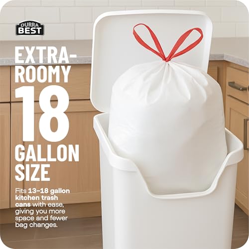 Heavy-Duty Trash Bags – 120 count, 18 Gallon White, Ultra Thick Drawstring Garbage Bags – Leak-Resistant for Home & Commercial Use, Big Trash Bags, Made in USA - color: White, size: 1 Count (Pack of 120)