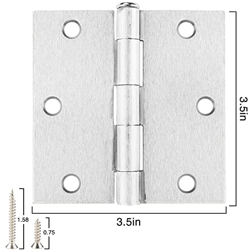 Door Hinges Satin Nickel 3.5 Inch Square Corners 12 Pack - color: Brushed Nickel