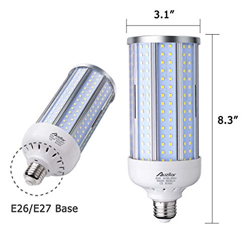 2-Pack(500W Equivalent) LED Corn Light Bulb 60W 6000 Lumen 6500K Large Area Cool Daylight White E26/E27 Medium Base for Indoor Garage Warehouse Factory Workshop Street Backyard AC 85V-265V - color: White