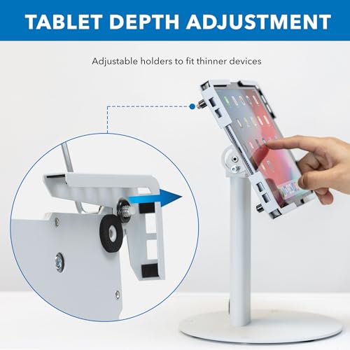 Mount-It! Universal Tablet Countertop Stand, Secure Kiosk Mount, White - color: White
