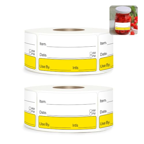 2 Rolls 1000 Pcs 1 inch X 2 inch Restaurant Quality Shelf Life Food Rotation Labels, Self-Adhesive Removable for Reusable Containers, Food Safety Date Sticker, Leftover Labels (Double-Yellow-Black) - style: Double-Yellow-Black