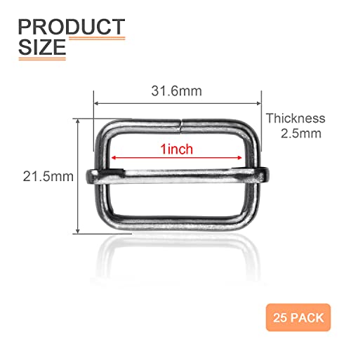 CooBigo 25 Pack 1 Inch Metal Adjustable Slide Buckles Tri-Glide Adjuster Suspender Strap Slider for Purse Bag Hardware Making Supplies Belt Backpack replacement Keeper(Gun black) - color: 1" Gunblack 25pack, size: 1"(25mm)