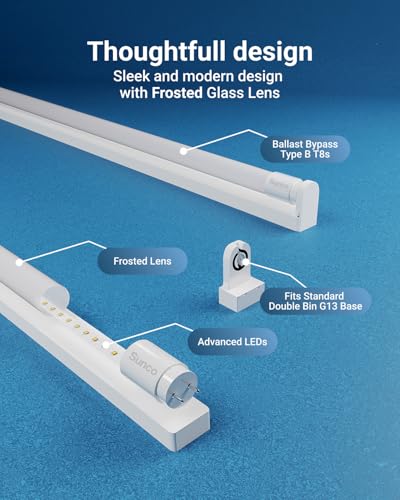 Sunco 10 Pack 4 Foot T8 LED Tube Light Bulbs, 18W, 6000K, Ballast Bypass - size: 10 Count (Pack of 1)