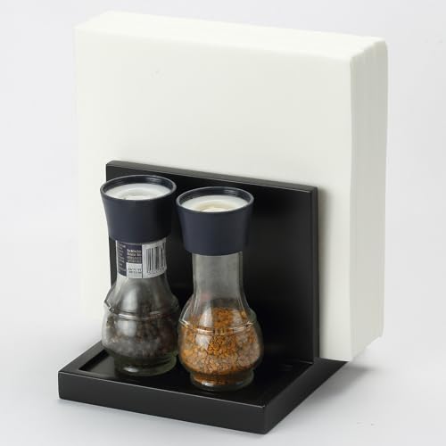 Wooden Napkin Holder napkin salt pepper holder with Salt and Pepper Shakers Caddy,Suitable for Kitchen, Restaurant, Bar, Office, Parties, Home Décor Black - color: Black