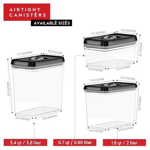 DWËLLZA KITCHEN Large Airtight Food Storage Containers - Clear Plastic Bulk Food Pantry & Kitchen Storage Containers for Flour, Sugar and Baking Supplies 4 Pcs. BPA-Free, Keeps Fresh & Dry (Black) - color: 08 - 3.8 Liters & .8 Liter (Set of 4)