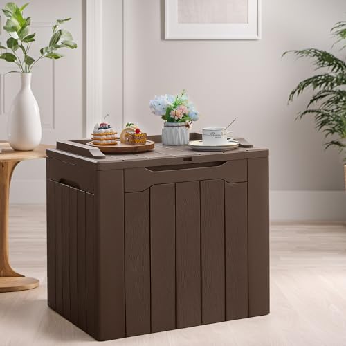 Devoko 31 Gallon Waterproof Outdoor Storage Box Resin Deck Box Lockable and UV Resistant for Patio Furniture,Garden Tools (Brown) - color: Brown, size: 31 Gallon without Cushion