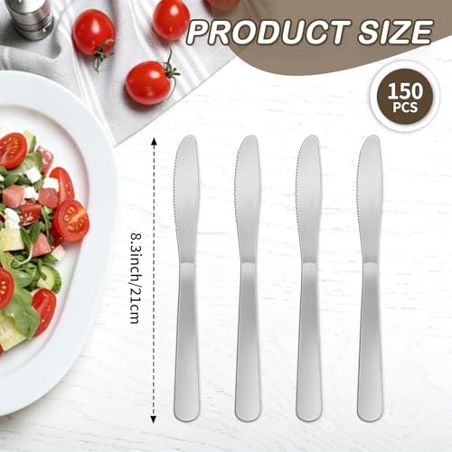150 Pcs 8.3 Inches Stainless Steel Dinner Knives Bulk Silver