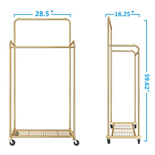 Simple Trending Clothes Garment Rack, Double Rods Clothing Rack, Gold