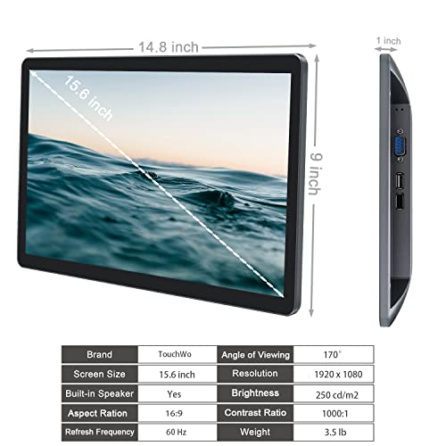 15.6 inch Capacitive Multi-Touch Screen Industrial Monitor, 16:9 Display 1920 x 1080P, Built-in Speakers, VGA & HD-MI Monitor for PC, POS, Small Business, Restaurant - size: 15.6-inch