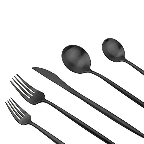 JASHII Luxury Black Flatware, Silverware Sets, 24-pieces Elegant Cute 18/10 Stainless Steel Silverware Set for Eating Home Kitchen Hotel Restaurant, Service Sets for 4 People, Dishwasher Safe - color: Black, size: Service for 4