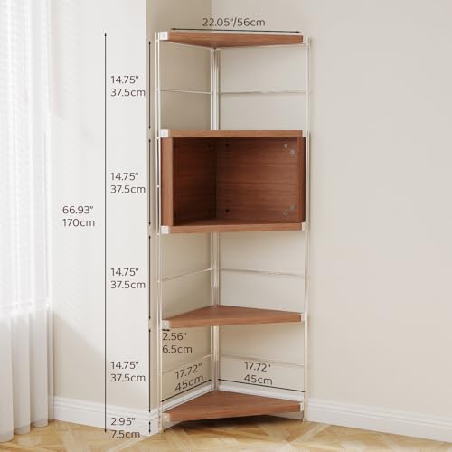 5-Tier Industrial Bookshelf, Wood and Metal Shelf Unit, Storage Bookcase - color: Walnut, size: 5T36IN