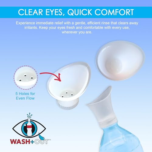 WASH+OUT Portable Eye Wash Cup – Emergency Eyewash Device for Fast Eye Irrigation – Screws onto Most Water Bottles – Compact First Aid Eye Rinse Solution - 5 Pack - size: 5 pack