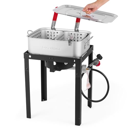 OuterMust 58,000 BTU Outdoor Fish Fryer with Baskets and Lid, 18 Qt. Propane Deep Fryer and 2 Inner Baskets, Ideal for Frying Fish, Chicken Wings, French Fries - size: 18 Qt. with Baskets and Lid