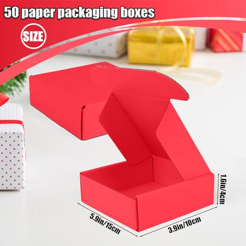 Small Shipping Boxes, 50 Pack Cardboard Box Corrugated Mailer Boxes Small Corrugated Boxes For Shipping Packaging Craft Gifts Giving Products, 6 x 4 x 1.6 Inches (Red) - color: Red