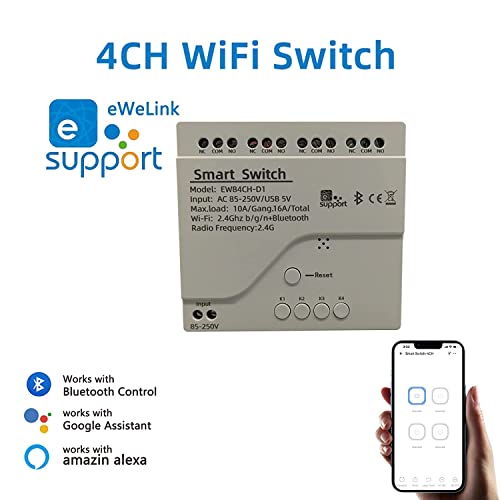 4 Channel Smart WiFi Relay Switching Module USB 5V/AC85V-250V, Supports Bluetooth Control, eWeLink App Remote Control, for Alexa Google Home - color: 4 Channel AC 85V-250V, size: Ewelink